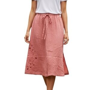 Linden Hill 100% Linen Skirt Size 14 Coral Pink Boho Cottagecore Coastal Grandma